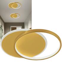 Luminária Plafon Led 2 Anéis Moderno Sobrepor Teto Arandela 20W Redondo Duplo Arco Slim Dourado Branco Quente 110V 220V P/ Quarto Sala Lavabo