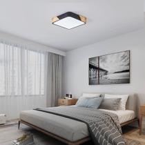 Luminária Plafon Led Sobrepor Quadrado Detalhe De Madeira Branco Preto