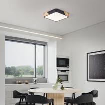 Luminária Plafon Led Sobrepor Quadrado Detalhe De Madeira