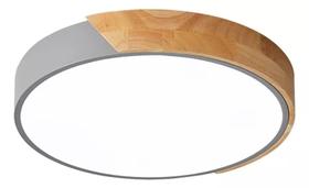 Luminária Plafon Led Sobrepor Redondo C/ Madeira 25w 3 Em 1 CINZA - Nitrolux