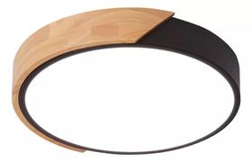 Luminária Plafon Led Sobrepor Redondo C/ Madeira 25w 3 Em 1 PRETO - NITROLUX