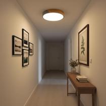 Luminária Plafon Led Sobrepor Redondo Madeira Sala Quarto Banheiro Corredor Cozinha Mesa 25W Luz 3 Em 1 Bivolt