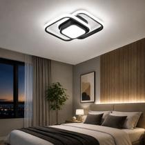 Luminária Plafon LED Teto Pendente Duplo Quadrado Luz Led Sobrepor Preta 29x29cm 26W Difusor Central Luminária Plafon LED Teto Pendente Duplo Quadrado Luz Led Sobrepor Preta 29x29cm 26W Difusor Central