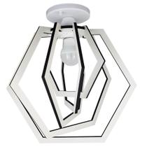 Luminária Plafon Madeira MDF Sala Quarto Cozinha Bivolt E27 LED Hexágono Branco