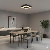 Luminária Plafon Sobrepor Quadrado Rebatedor Eclipse 40x40 P 4 Lâmpadas Soquete Padrão E27 Sala de Estar Jantar Escritório Cozinha Economia Promoção