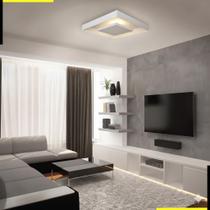 Luminária plafon sobrepor rebatedor 40x40 p 4 e27 branco Sala Quarto Cozinha Lavabo Hall de Entrada Soquete Padrão