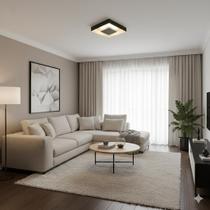 Luminária Plafon Sobrepor Rebatedor Eclipse 35x35 Teto 4 Lâmpadas Soquete Padrão E27 Luz Indireta Iluminação Residencial Comercial Cozinha Sala Jantar