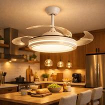 Luminária Plafon Ventilador de Teto Led Retrátil Branco 50w 4 pás