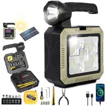 Luminária Portátil Com Ferramentas E Lanterna Solar Usb