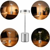 Luminária Prata LED Touch Recarregável USB Sem Fio Abajur Mesa Premium Luminária Prata LED Touch Recarregável USB Sem Fio Abajur Mesa Premium