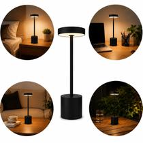 Luminária Preto Fosco LED Touch Recarregável USB Sem Fio Abajur Mesa Premium Luminária Preto Fosco LED Touch Recarregável USB Sem Fio Abajur Mesa Premium