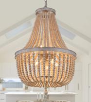 Luminária Q&S Lustre de 8 luzes frisada em madeira de carvalho