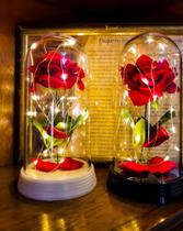 Luminária Redoma/Cúpula Grande A Bela E A Fera Com A Rosa Encantada E Cordão De LED Amor Lindo - Amor Lindo Boutique