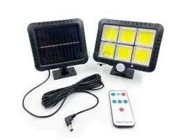 Luminária Refletor Solar 24w Parede 120 COB Sensor Presença 3 Funções Energia Solar