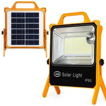 Luminaria Refletor Solar 50W Painel Placa Portatil Carrega celular Lanterna Sensor Maleta