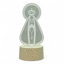 Luminária Rgb Nossa Senhora com e Terço Base Branca 19 cm