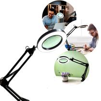 Luminária RingLight com Lupa LED Articulada para Mesa Aumenta 5x