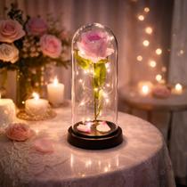 Luminária Rosa Encantada A Bela e a Fera Led Cúpula Flor Na Redoma Presente Dia Das Mães e dia dos Namorados