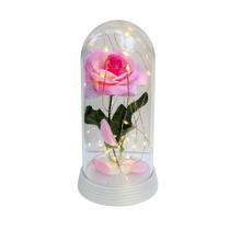 Luminária Rosa Encantada Rosa Rosa 20 Cm Base Pérola Quente