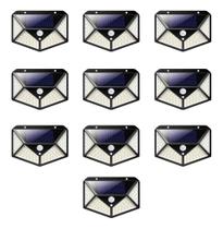 Luminaria Solar 100 leds branco quente Sensor de Movimento Presença Kit 10 Uni 3 Funçoes Lampada Iluminaçao