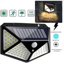 Luminária Solar 100 Leds Compacta Com Sensor Premium