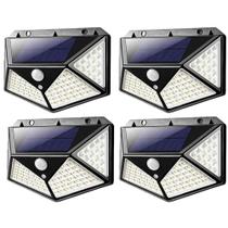 Luminaria Solar 100 Leds Sensor Inteligente 3 Funçoes Kit 4 Uni Andarela Parede Iluminaçao Rua Casa Luz Segurança Detecta Presença Movimento