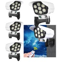 Luminaria Solar Camera Falsa Controle Sensor 180W Kit 4 Und Led 3 Funçoes Detecta Presença Movimento Iluminaçao Externa Luz Segurança Casa Rua Garagem