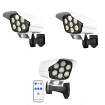 Luminaria Solar Camera Falsa Kit 3 Uni Sensor De Movimento Porximidade 77 Leds 3 Funçoes Iluminaçao