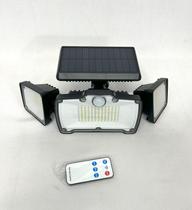 Luminária Solar com Sensor e Controle Remoto 218 leds 3 cabeças placa acoplada