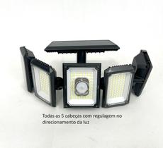 Luminária Solar com Sensor e Controle Remoto 300 Leds 5 cabeças placa acoplada - VGHome