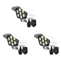Luminaria Solar Dummy Falsa Kit 3 Uni Sensor Proximidade 77 Led 3 Funçoes Detecta Movimento Resistente Com Controle