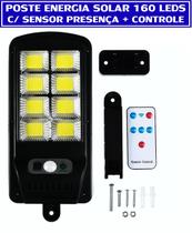 Luminária Solar Inteligente Refletor Led 100w Poste Sensor Presença Controle 160 Leds Cob Branco Bateria Luminária Solar Inteligente Refletor Led 100w Poste Sensor Presença Controle 160 Leds Cob Branco Bateria