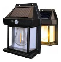 Luminária Solar Jardim Led 600x Branco Quente Ambar Spot Parede Com Sensor Movimento Arandela