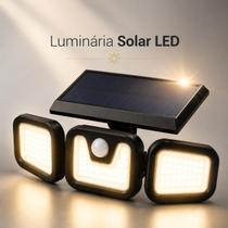 Luminária Solar LED Ultra Potente 3 Heads com Sensor de Movimento 3 Modos Prova DÁgua Luminária Solar LED Ultra Potente 3 Heads com Sensor de Movimento 3 Modos Prova DÁgua