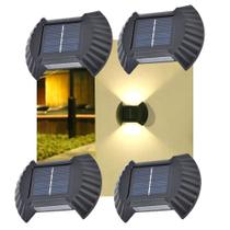 Luminaria Solar Parede Led Arandela Spot Balizador Resistente 4 Und Enfeite Jardim Quintal Escada Casa Iluminaçao Ambiental Multiuso