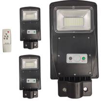 Luminaria Solar Poste 3 unds 60w Led Controle Rua e Sensor de Movimento Jardins Areas Externas Iluminaçao