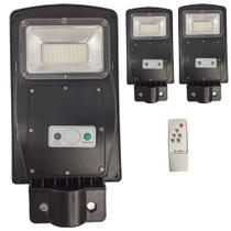 Luminaria Solar Poste 60w Led Rua Kit 3 Und Controle e Sensor de Movimento Jardins Areas Externas Iluminaçao