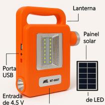 Luminária Solar Recarregável c/ Power Bank e LED Carrega Cel