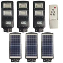 Luminaria Solar Sensor Movimento Kit 6 Und Led 120W Controle Detecta Presença Acende Luz Iluminaçao Ambiente Externo Rua Casa Garagem Parede