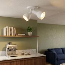 Luminária Spot Direcionável Articulado Duplo 2 Lâmpada Led E27 Beiral Sala Quarto Bivolt Corredor Banheiro Parede Teto Gesso Forro