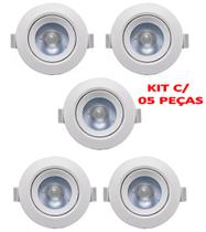 Luminária Spot LED 5W Branco Frio Aro Redondo Power (KIT C/ 05 PEÇAS)