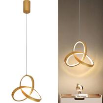 Luminária Suspensa Pendente Led Dourado Teto Laço Curvas Ondas Nó Infinito Redondo Moderno Luz Branco Quente 3000K Bivolt 110V 220V Para Sala - Sindora