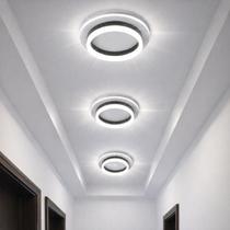 Luminária Teto Lustre Plafon 24 Watts 20cm LED Duplo 3 Cores Multitemperatura Bivolt KJGD-349 Cor:PRETO