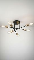 Luminária Teto Moderna Pendente 6 Lâmpadas Preto/Dourado