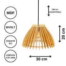 Luminária Teto tipo Pendente em MDF ARUANÃ Completa -