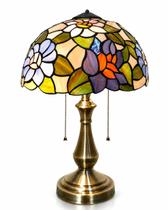 Luminária Tiffany de Mesa Floral Vitral Colorido Base Bronze Luminária Tiffany de Mesa Floral Vitral Colorido Base Bronze