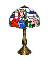 Luminária Tiffany de Mesa Floral Vitral Colorido Base Bronze