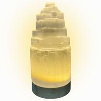 Luminária Torre de Selenita Natural com Base LED - Limpeza Energética e Harmonização