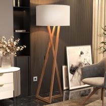 Luminária Tripé Moderna Cúpula Linho Bella Pés Em Madeira Abajur Luxo Quarto Sala Premium