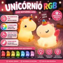 Luminária Unicórnio RGB Recarregável LED Luz Noturna Silicone Touch 7 Cores Infantil Luminária Unicórnio RGB Recarregável LED Luz Noturna Silicone Touch 7 Cores Infantil
